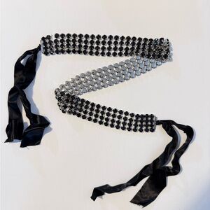 Crystal Ribbon Waist Belt - Black & Silver